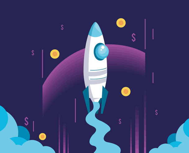 rocket with money symbols - Vector, Imagen