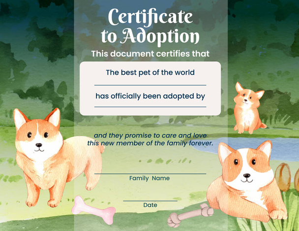 Шаблон сертифіката з концепцією коргі собаки, стиль акварелі
 - Вектор, зображення