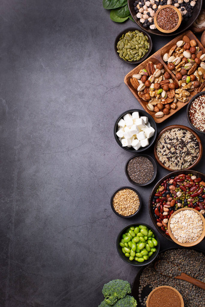 Variedade de vegan, alimentos à base de proteína vegetal, legumes, lentilhas, feijões - Foto, Imagem
