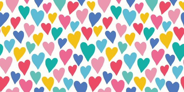 Heart background pattern banner. Vector seamless repeat border of hand drawn textured colourful love hearts.  - Vektor, obrázek