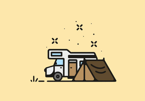 Simple camper van camping illustration design - Vektör, Görsel