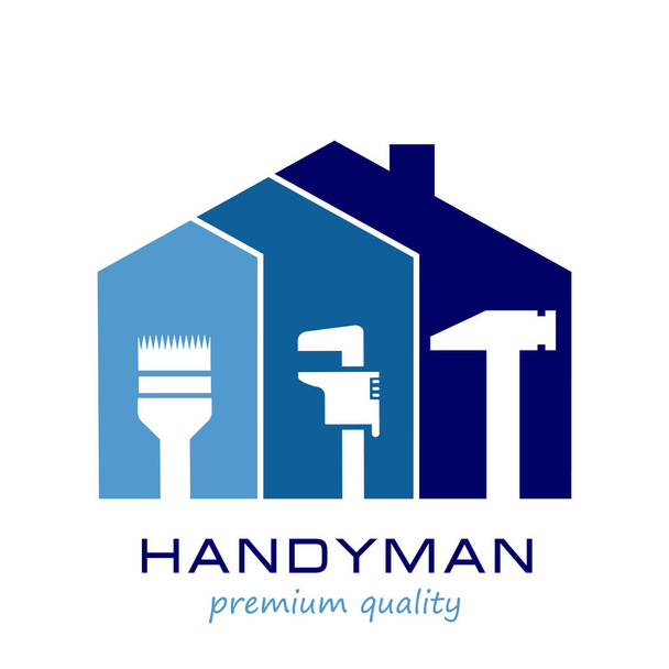 Handyman Service Logo Template Design.  Vector graphics for fixing, plumbing, renovation tools in trendy line style.  Silhouette Home with brush, wrench, hammer. EPS10. - ベクター画像