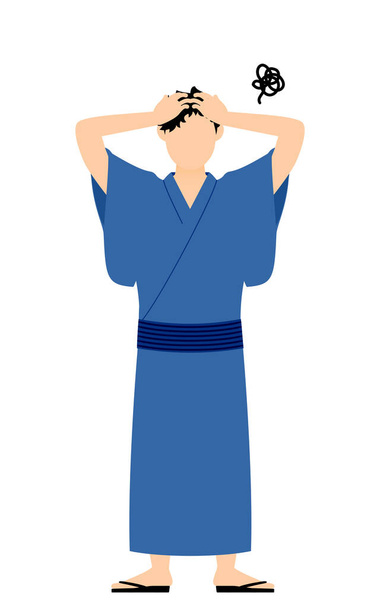Man in yukata, Worry with your head - Vector, Image