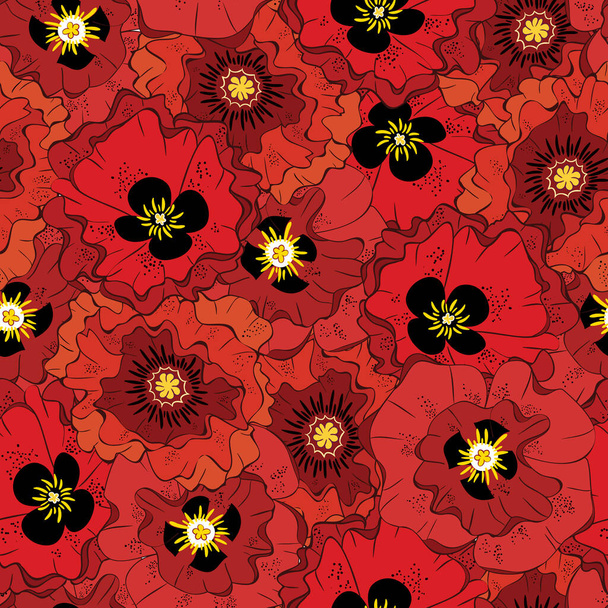 Bright red poppies seamless vector pattern - Vector, imagen