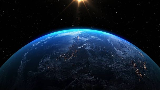 Планета Земля с реалистичной географической поверхностью и орбитальной атмосферой 3D облака - Фото, изображение