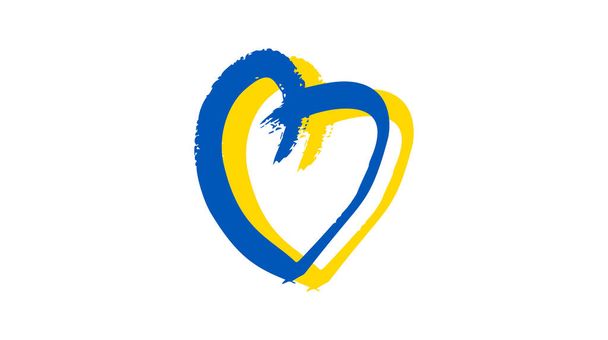 Hand drawn heart in Ukrainian colors. Grunge yellow and blue doodle heart on white background. Vector illustration - ベクター画像