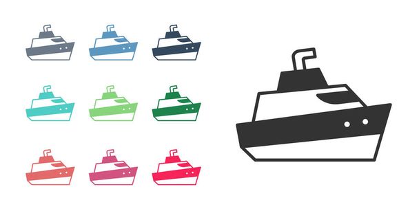Schwarzes Speedboat-Symbol isoliert auf weißem Hintergrund. Setzen Sie Symbole bunt. Vektor - Vektor, Bild