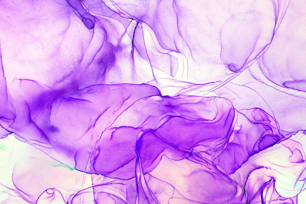 Natural abstract fluid art painting with alcohol ink technique. Soft dreamy colors create transparent wavy lines. - Photo, Image