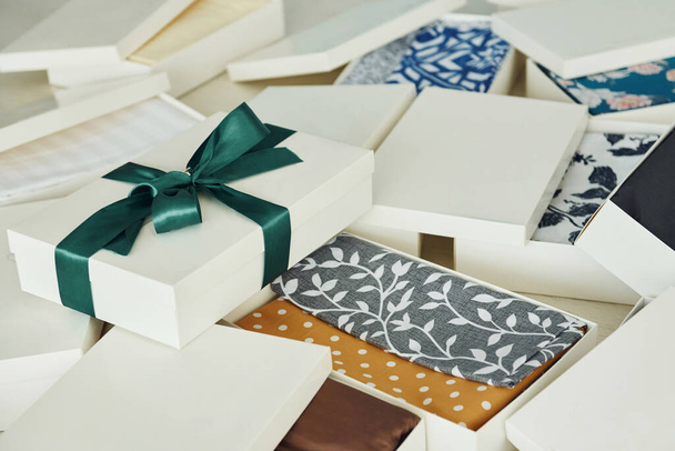 Close up view of gift boxes that lying down. Daytime lighting. - Fotografie, Obrázek