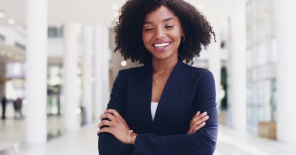 Bepaling bepaalt het succes. 4k video beelden van een zelfverzekerde jonge zakenvrouw werken in een modern kantoor. - Video