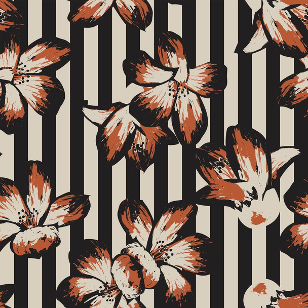 Design de padrão sem costura listrado floral para têxteis e gráficos de moda - Vetor, Imagem