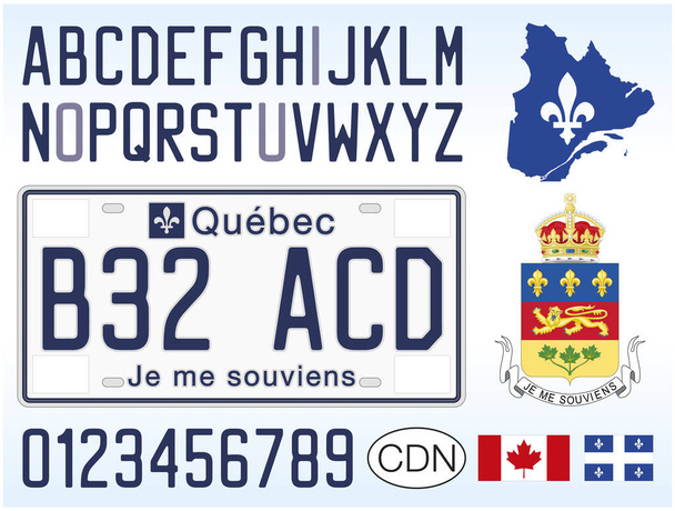 Quebec car license plate, Canada, letters, numbers and symbols, vector illustration - Vector, Image