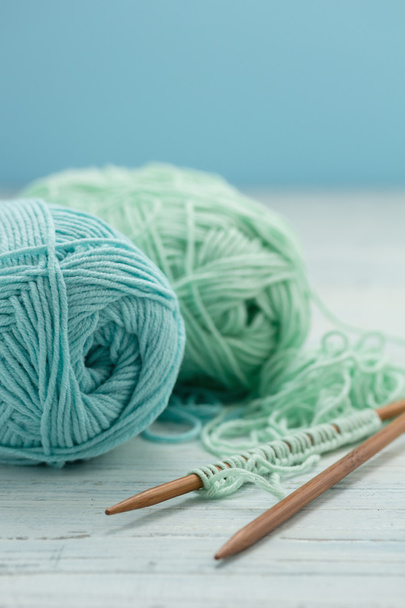 Light blue and green yarn - Фото, изображение