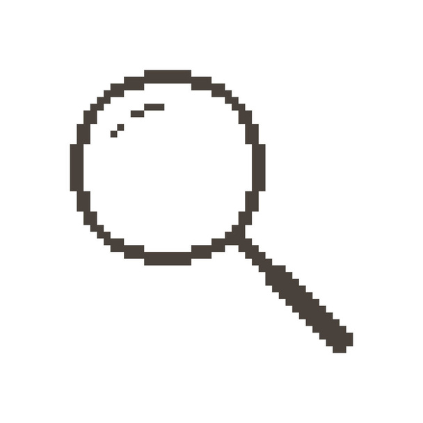 Schwarz-weiß einfaches Vektor Pixel Art Zeichen der klassischen Lupe mit Griff - Vektor, Bild