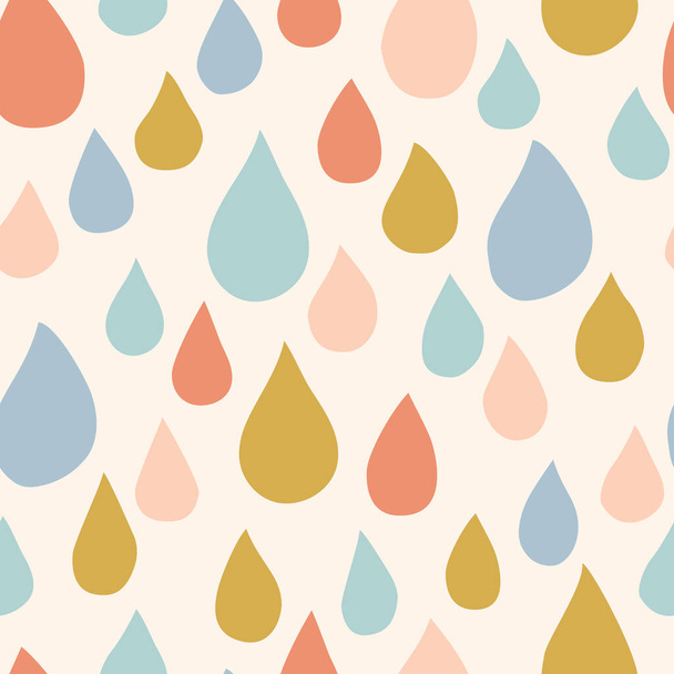 Bold rain drops seamless pattern. Cute raindrops background in cartoon style, flat design. Funny hand drawn droplets illustration. Neutral pastel color palette - Vektör, Görsel