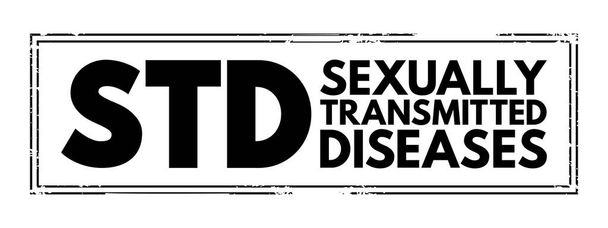 STD Sexually Transmitted Diseases - infections that are passed from one person to another through sexual contact, acronym text stamp - Vector, Image