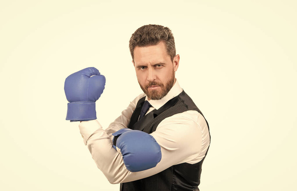 strong businessman in boxing gloves isolated on white background, success - Valokuva, kuva