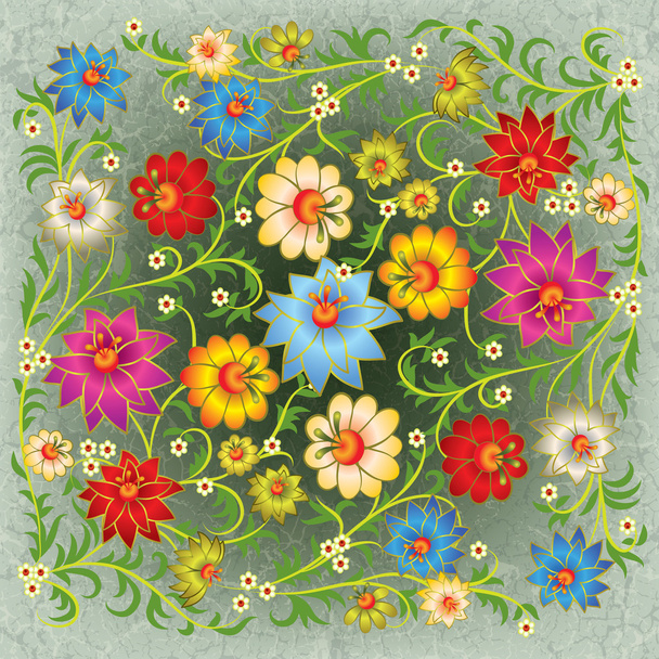 αφηρημένο grunge floral στολίδι με λουλούδια στο ραγισμένο ΩΡΑ - Διάνυσμα, εικόνα