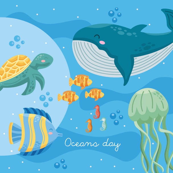 oceans day lettering poster - Vector, Image