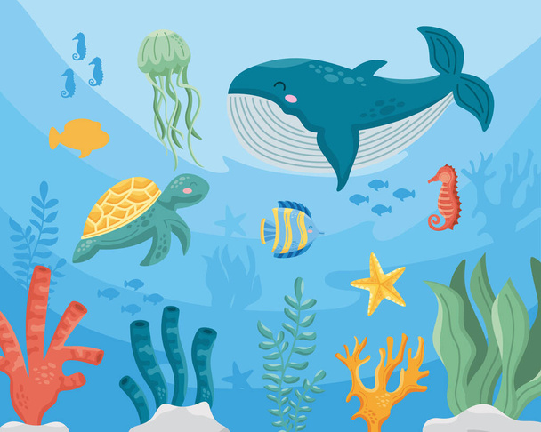 animales vida marina bajo el agua - Vector, Imagen