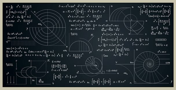 Mathematical and scientific formulas for finding the area of a circle on a blackboard. - ベクター画像