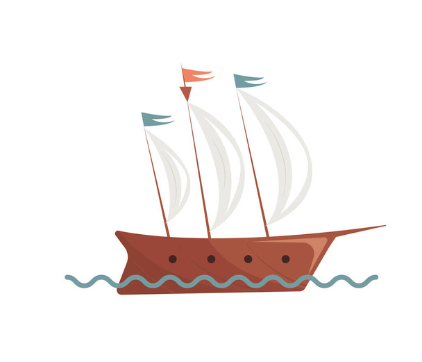 Nave linda fragata dibujada a mano, ilustración vectorial aislada en estilo plano - Vector, imagen