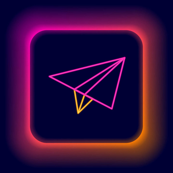 Glowing neon line Paper airplane icon isolated on black background. Colorful outline concept. Vector - Vector, Image