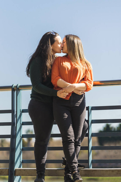 vertical photography of a lesbian couple kissing - Foto, immagini