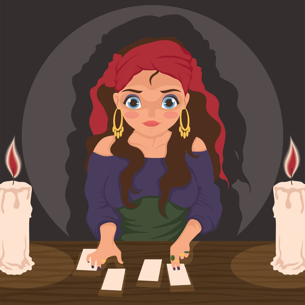 fortune teller with tarot cards scene - Vector, Imagen