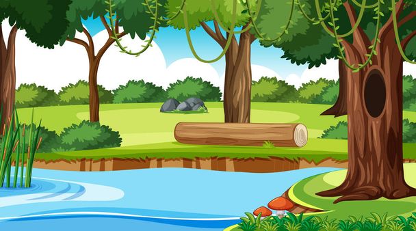 Nature forest background with river illustration - Vector, Image