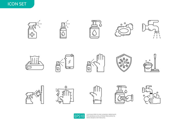 clean and disinfect icon set. icons such as sanitizer, hygiene, disinfection, cleaning, washing - Vektor, Bild