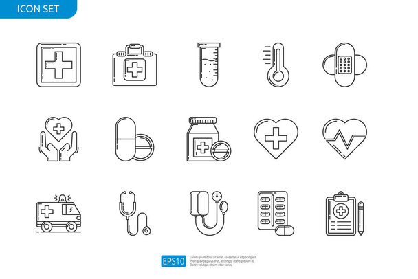 Medical and Health icon set. thin line stroke style - Vetor, Imagem