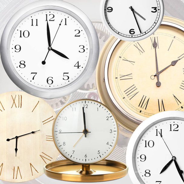 Collage with many different clocks - Foto, afbeelding
