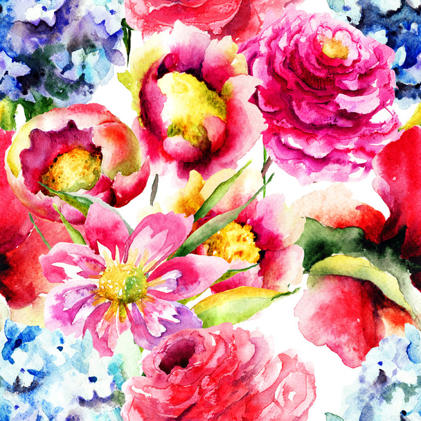 Seamless wallpaper with spring flowers - Fotó, kép