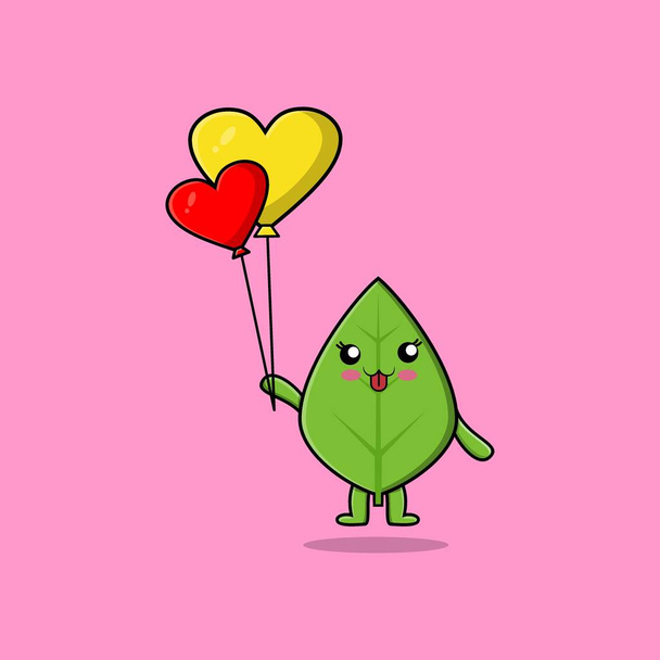 Cute cartoon green leaf character with expression in modern style design  - Vektor, obrázek