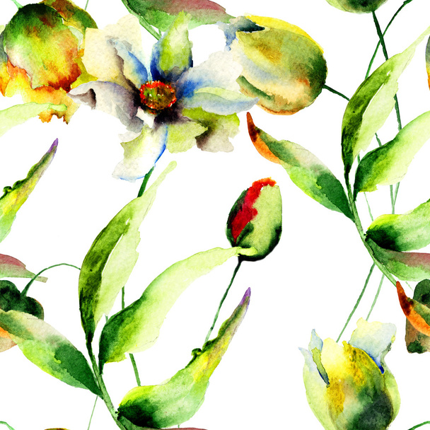 Seamless wallpaper with Colorful Spring flowers - Zdjęcie, obraz