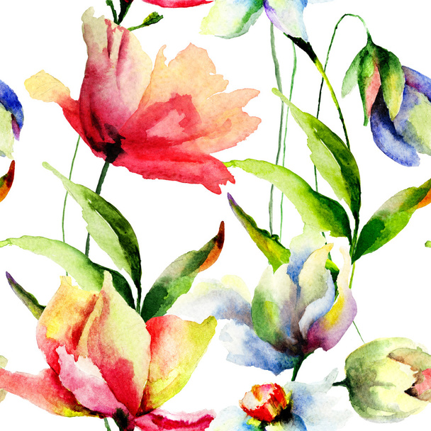 Seamless wallpaper with Beautiful flowers - Фото, изображение