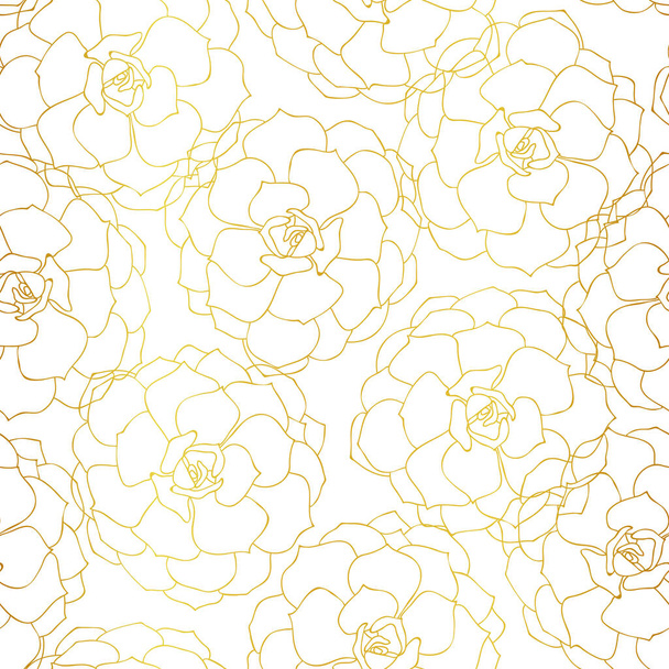 Golden succulent outline seamless pattern - Vetor, Imagem