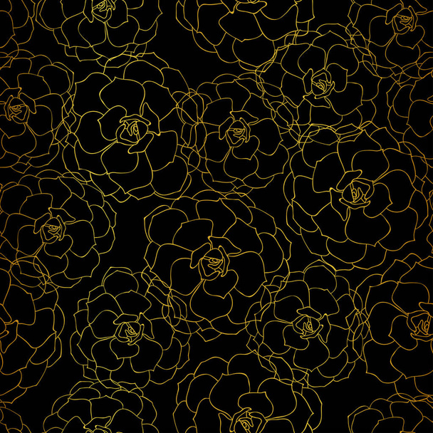 Seamless golden succulent flowers outline pattern - Vector, Imagen