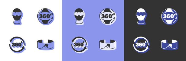 Setzen Sie 360-Grad-Ansicht, Virtual-Reality-Brille und Symbol. Vektor - Vektor, Bild