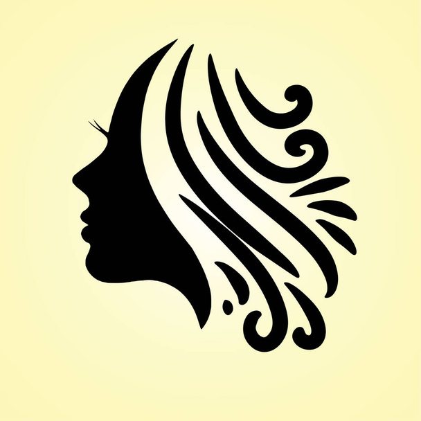 silhouette beautiful lady for salon or hair beauty treatment logo vector icon - Вектор,изображение