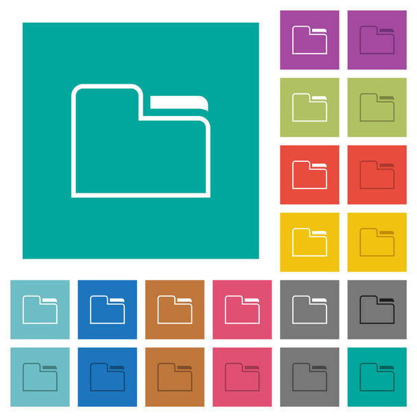 Zakładka folder zarys wielu kolorowych płaskich ikon na równych kwadratowych tłach. W zestawie białe i ciemniejsze odmiany ikony dla unoszących się lub aktywnych efektów. - Wektor, obraz