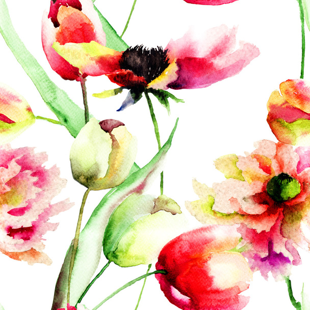 Seamless wallpaper with flowers - Foto, Bild