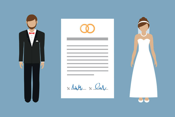 svatební smlouva info grafický s manželským párem piktogram - Vektor, obrázek