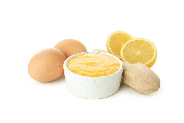 Lemon curd and ingredients isolated on white background - Photo, image