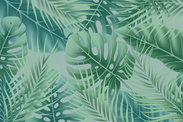 Summer background with realistic tropical leaves - Vector, Image