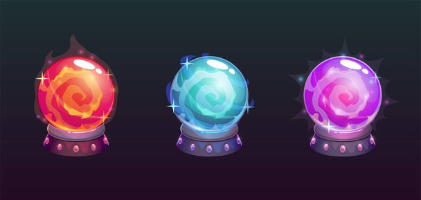 Vector cartoon magic balls. Fairy crystals set. - Вектор,изображение