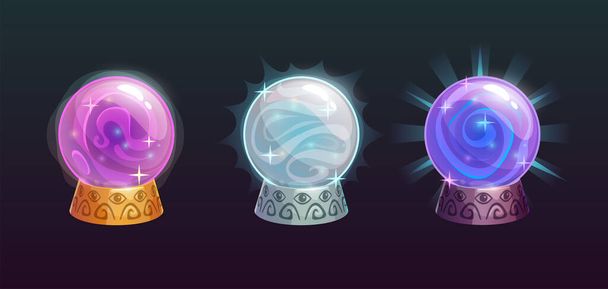 Vector cartoon magic balls. Fairy crystals set. - Vector, Image