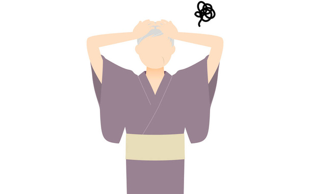 Senior Woman in yukata, Worry with your head - Vektori, kuva