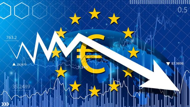 Euroopan unionin talouskasvun odotetaan hidastuvan. Toimitusketjukriisi hidastaa talouskasvua. EU:n talous taantuu eniten. - Valokuva, kuva